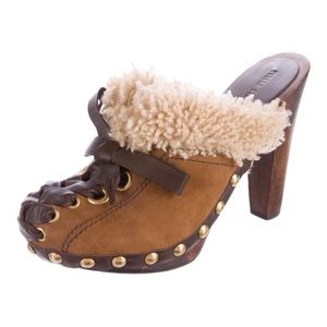 Mui Mui, Vintage Tan Suede Clogs, Women’s size 6